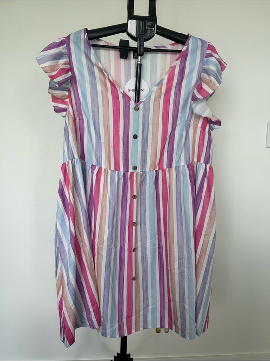 SHEIN Dresses & Skirts - SHEIN Pastel Striped V-Neck Dress in Pink, Lavender, Blue and Cream